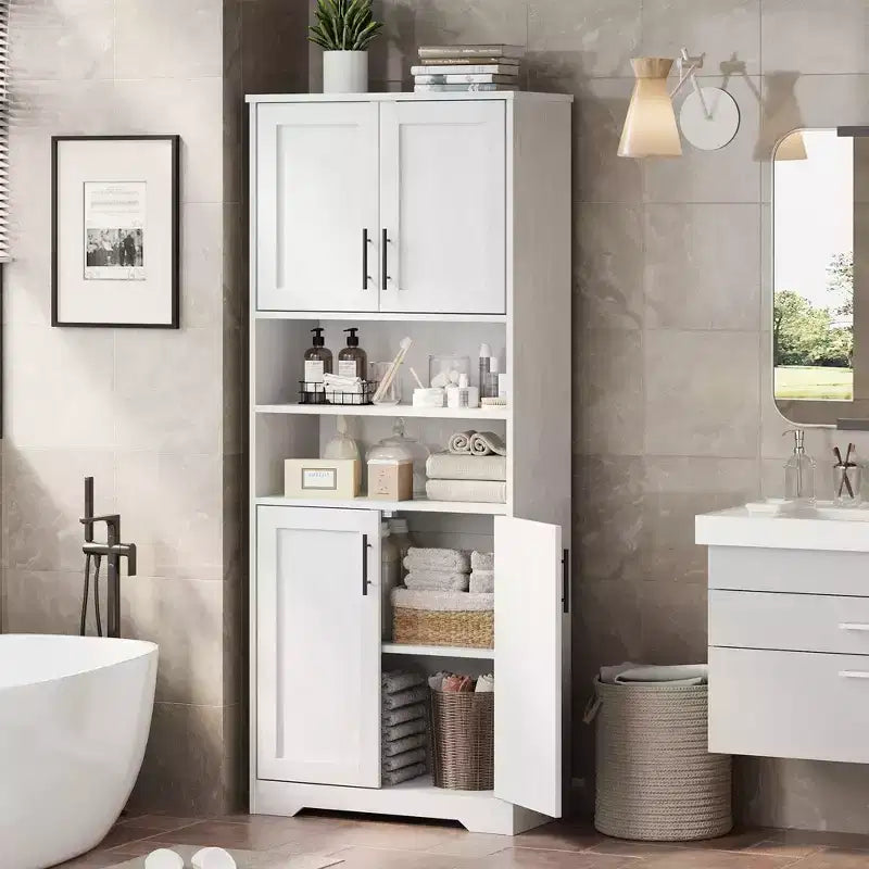 Dispensa da Cucina, Armadio a 4 Ante con Supporto per Microonde e Cassetto, Ripiano Regolabile, Grigio