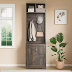 Garvee Farmhouse Appendiabiti da Ingresso 3-in-1 con Scarpiera e 6 Ganci, Panca da Ingresso con Contenitore e Ganci, Appendiabiti da Terra per Ingresso Camera da Letto