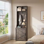 Garvee Farmhouse Appendiabiti da Ingresso 3-in-1 con Scarpiera e 6 Ganci, Panca da Ingresso con Contenitore e Ganci, Appendiabiti da Terra per Ingresso Camera da Letto