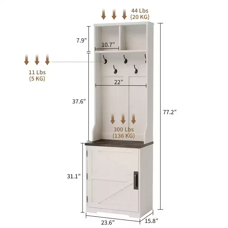 Garvee Farmhouse Appendiabiti da Ingresso 3-in-1 con Scarpiera e 6 Ganci, Panca da Ingresso con Contenitore e Ganci, Appendiabiti da Terra per Ingresso Camera da Letto