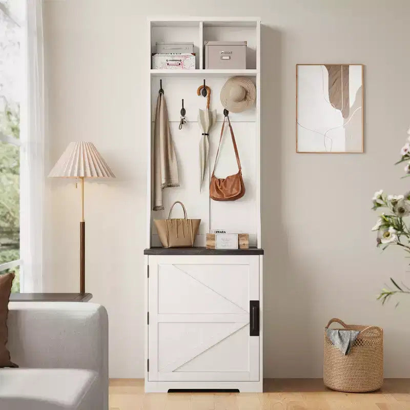 Garvee Farmhouse Appendiabiti da Ingresso 3-in-1 con Scarpiera e 6 Ganci, Panca da Ingresso con Contenitore e Ganci, Appendiabiti da Terra per Ingresso Camera da Letto