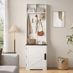 Garvee Farmhouse Appendiabiti da Ingresso 3-in-1 con Scarpiera e 6 Ganci, Panca da Ingresso con Contenitore e Ganci, Appendiabiti da Terra per Ingresso Camera da Letto