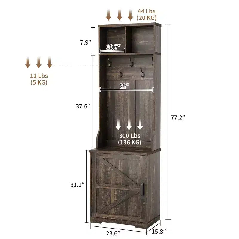 Garvee Farmhouse Appendiabiti da Ingresso 3-in-1 con Scarpiera e 6 Ganci, Panca da Ingresso con Contenitore e Ganci, Appendiabiti da Terra per Ingresso Camera da Letto