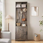 Garvee Farmhouse Appendiabiti da Ingresso 3-in-1 con Scarpiera e 6 Ganci, Panca da Ingresso con Contenitore e Ganci, Appendiabiti da Terra per Ingresso Camera da Letto