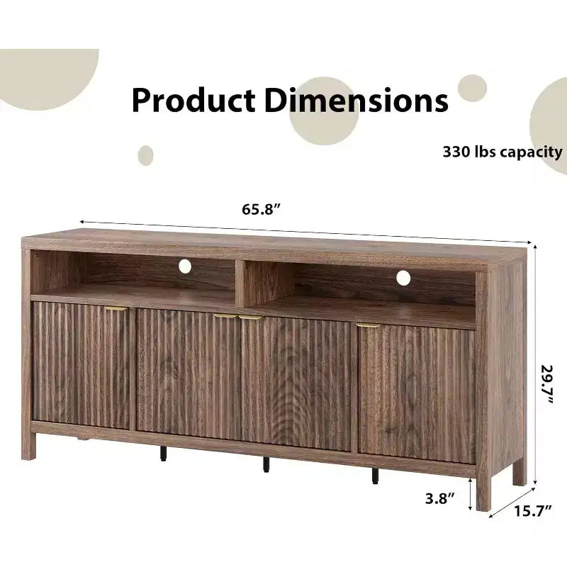 65.8 Credenza a Buffe Scanalata, Mobile Contenitore a 4 Ante per Sala da Pranzo/Soggiorno