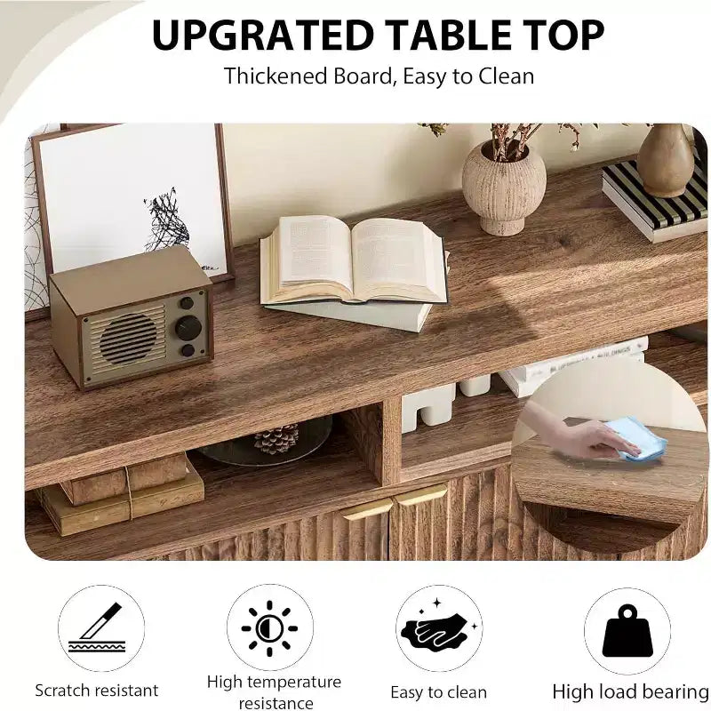 65.8 Credenza a Buffe Scanalata, Mobile Contenitore a 4 Ante per Sala da Pranzo/Soggiorno