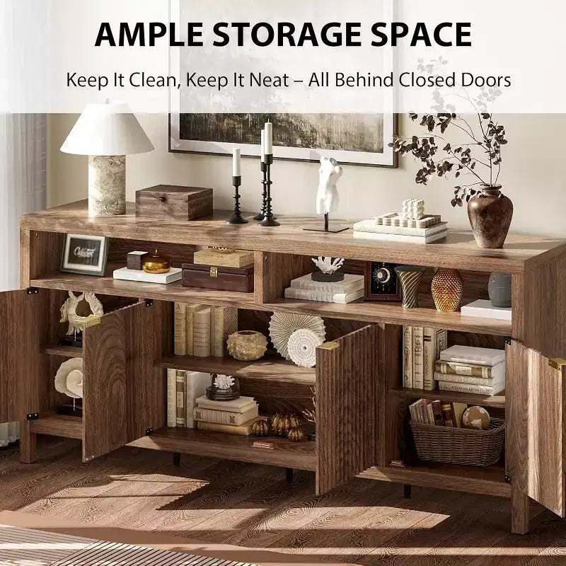 65.8 Credenza a Buffe Scanalata, Mobile Contenitore a 4 Ante per Sala da Pranzo/Soggiorno
