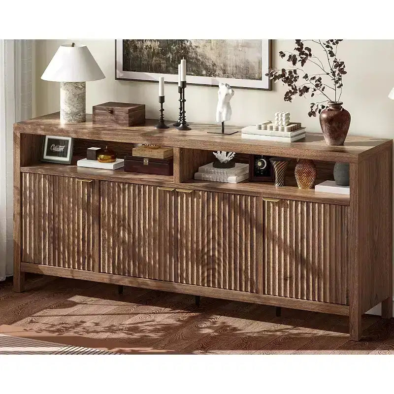 65.8 Credenza a Buffe Scanalata, Mobile Contenitore a 4 Ante per Sala da Pranzo/Soggiorno