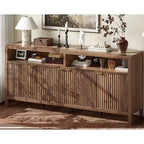 65.8 Credenza a Buffe Scanalata, Mobile Contenitore a 4 Ante per Sala da Pranzo/Soggiorno