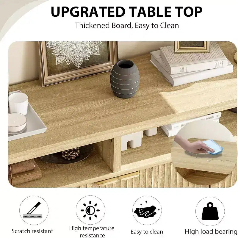 65.8 Credenza a Buffe Scanalata, Mobile Contenitore a 4 Ante per Sala da Pranzo/Soggiorno