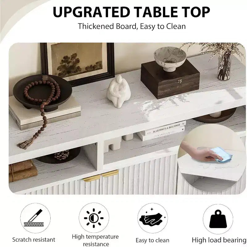 65.8 Credenza a Buffe Scanalata, Mobile Contenitore a 4 Ante per Sala da Pranzo/Soggiorno