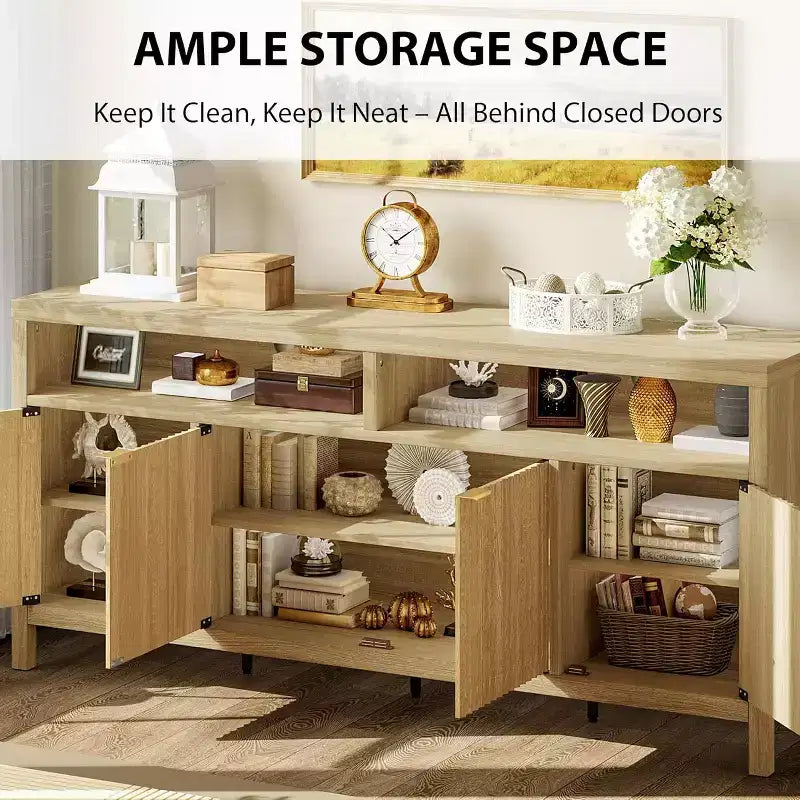 65.8 Credenza a Buffe Scanalata, Mobile Contenitore a 4 Ante per Sala da Pranzo/Soggiorno