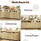 65.8 Credenza a Buffe Scanalata, Mobile Contenitore a 4 Ante per Sala da Pranzo/Soggiorno