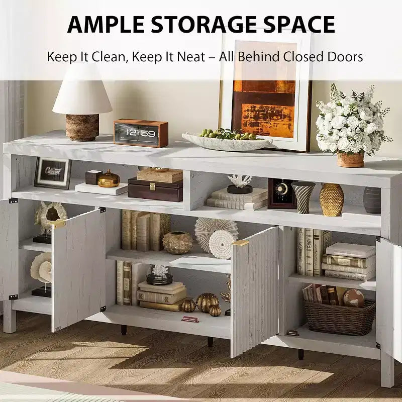65.8 Credenza a Buffe Scanalata, Mobile Contenitore a 4 Ante per Sala da Pranzo/Soggiorno