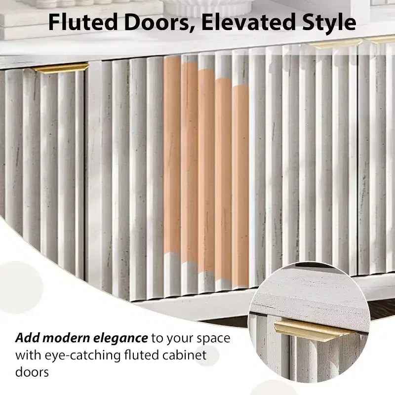 65.8 Credenza a Buffe Scanalata, Mobile Contenitore a 4 Ante per Sala da Pranzo/Soggiorno