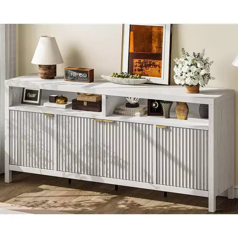 65.8 Credenza a Buffe Scanalata, Mobile Contenitore a 4 Ante per Sala da Pranzo/Soggiorno