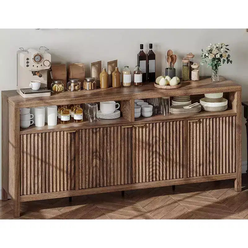 65.8 Credenza a Buffe Scanalata, Mobile Contenitore a 4 Ante per Sala da Pranzo/Soggiorno