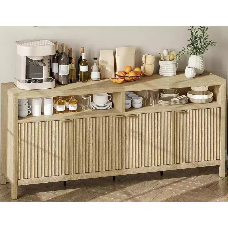 65.8 Credenza a Buffe Scanalata, Mobile Contenitore a 4 Ante per Sala da Pranzo/Soggiorno