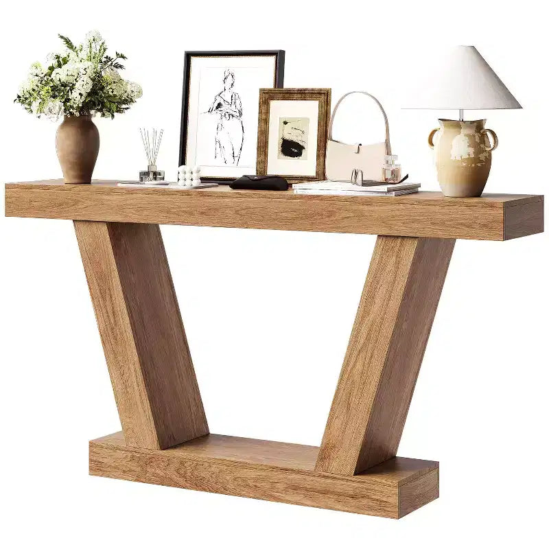 Tavolo Consolle da Divano, Tavolino Stretto in Stile Rustico a 2 Livelli Dietro il Divano, Extra-Lungo, Tavolo d'Appoggio per Ingresso, Foyer, Salotto