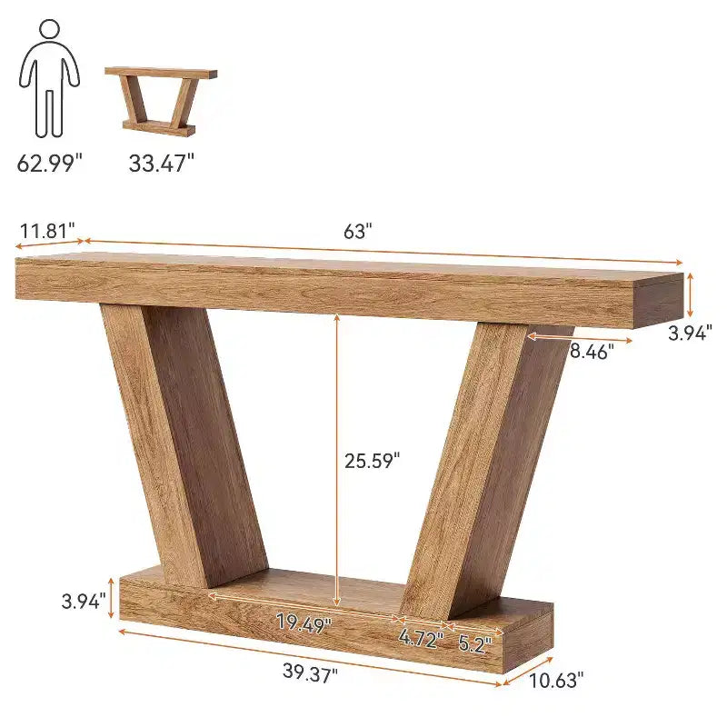 Tavolo Consolle da Divano, Tavolino Stretto in Stile Rustico a 2 Livelli Dietro il Divano, Extra-Lungo, Tavolo d'Appoggio per Ingresso, Foyer, Salotto