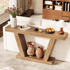 Tavolo Consolle da Divano, Tavolino Stretto in Stile Rustico a 2 Livelli Dietro il Divano, Extra-Lungo, Tavolo d'Appoggio per Ingresso, Foyer, Salotto