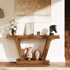 Tavolo Consolle da Divano, Tavolino Stretto in Stile Rustico a 2 Livelli Dietro il Divano, Extra-Lungo, Tavolo d'Appoggio per Ingresso, Foyer, Salotto