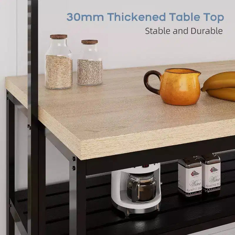 Isola da Cucina da 42" - Mobile per Microonde e Scaffale per Panettiere con Scaffali a 3 Livelli, 5 Ganci e Piano Rimovibile (Naturale)