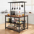 Isola da Cucina da 42" - Mobile per Microonde e Scaffale per Panettiere con Scaffali a 3 Livelli, 5 Ganci e Piano Rimovibile (Naturale)