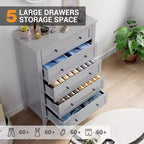 Comò a 5 cassetti GustoWave, organizer in legno con cassetti per camera da letto, soggiorno, ingresso, grigio