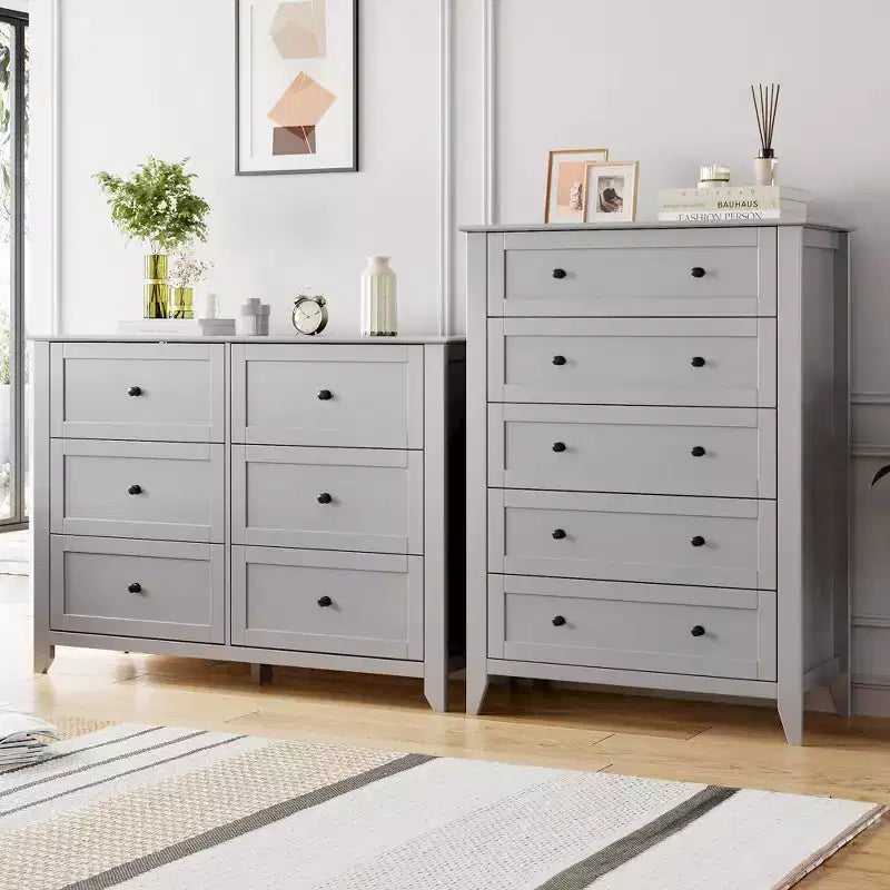 Comò a 5 cassetti GustoWave, organizer in legno con cassetti per camera da letto, soggiorno, ingresso, grigio