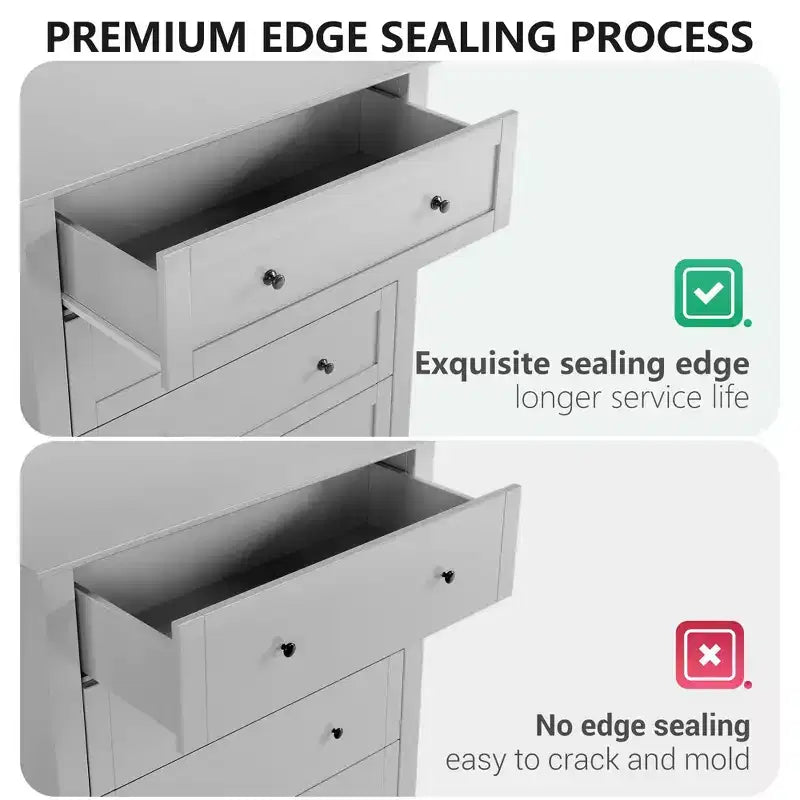 Comò a 5 cassetti GustoWave, organizer in legno con cassetti per camera da letto, soggiorno, ingresso, grigio