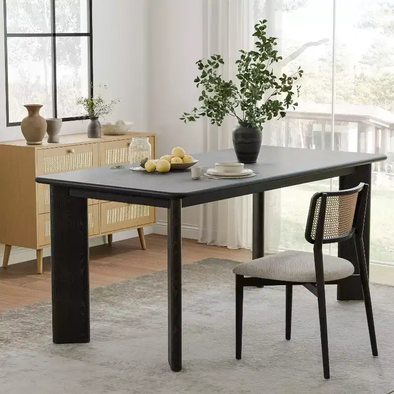 PexFix 67 x 33.5 Tavolo da pranzo in legno massello nero stile rustico, piano quadrato in legno per sale da pranzo moderne e riunioni di famiglia