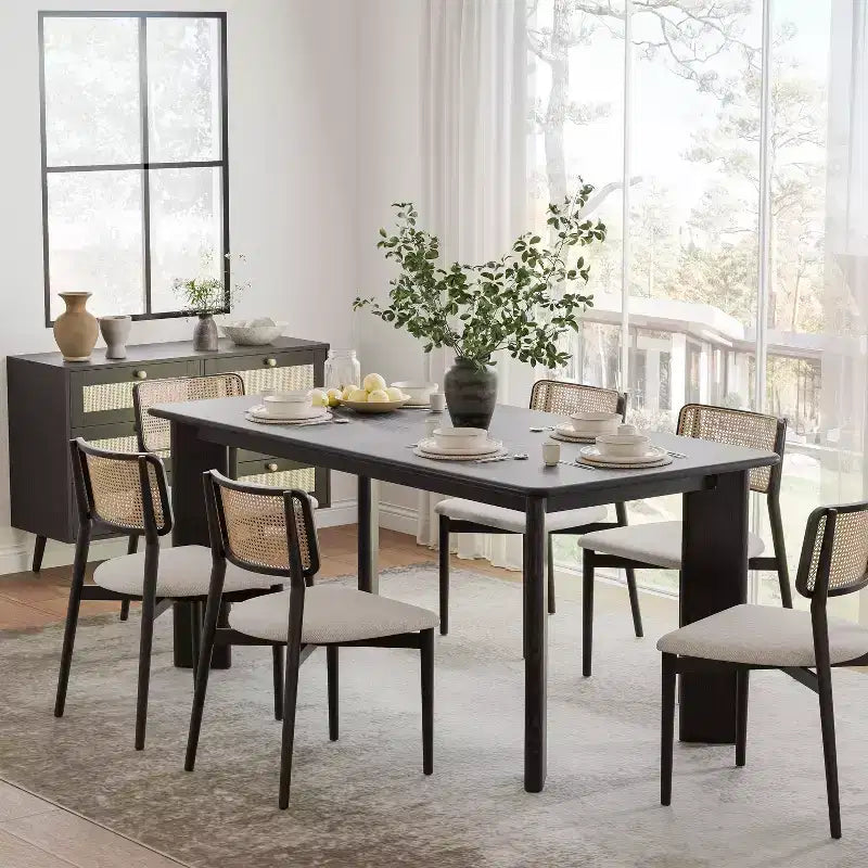 PexFix 67 x 33.5 Tavolo da pranzo in legno massello nero stile rustico, piano quadrato in legno per sale da pranzo moderne e riunioni di famiglia