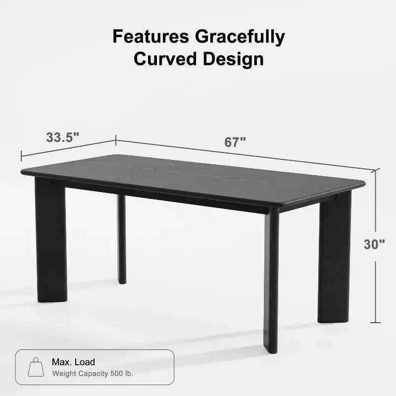 PexFix 67 x 33.5 Tavolo da pranzo in legno massello nero stile rustico, piano quadrato in legno per sale da pranzo moderne e riunioni di famiglia
