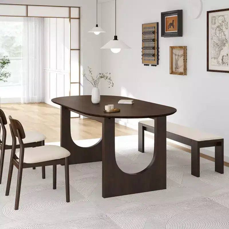 PexFix 67 x 33.5 Tavolo da pranzo in legno massello di noce Tavoli da cucina ovali con gambe ad arco Moderno per sala da pranzo
