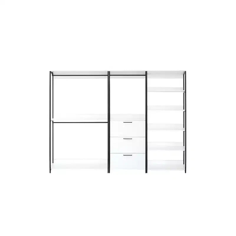 HomeStock Sistema Armadio in Composito di Legno Bianco da 197.3 cm H x 281.9 cm L per Organizzazione Universale con Cestini