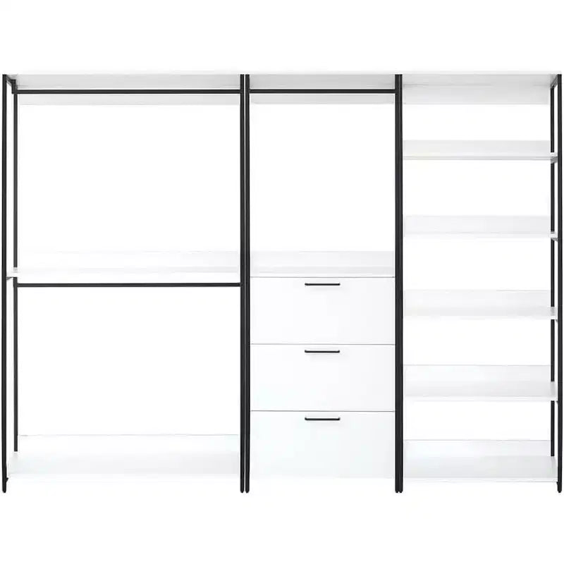 HomeStock Sistema Armadio in Composito di Legno Bianco da 197.3 cm H x 281.9 cm L per Organizzazione Universale con Cestini