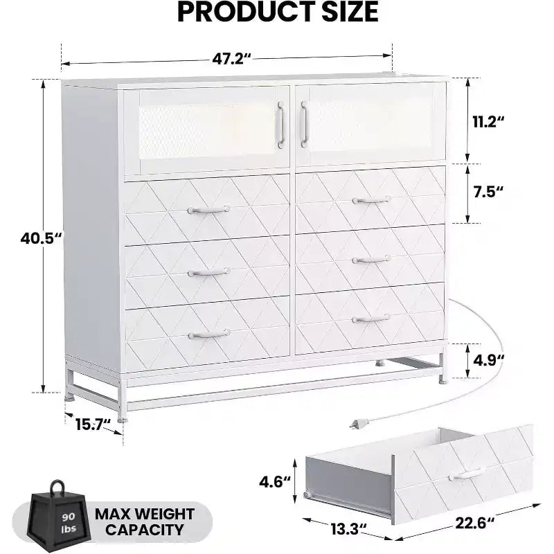 Acekool Cassettiera a 6 cassetti con mobiletto a 2 ante, Comò alto con stazione di ricarica, Mobile contenitore moderno per camera da letto, soggiorno, ingresso, ripostiglio