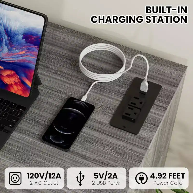 Acekool Cassettiera a 6 cassetti con mobiletto a 2 ante, Comò alto con stazione di ricarica, Mobile contenitore moderno per camera da letto, soggiorno, ingresso, ripostiglio