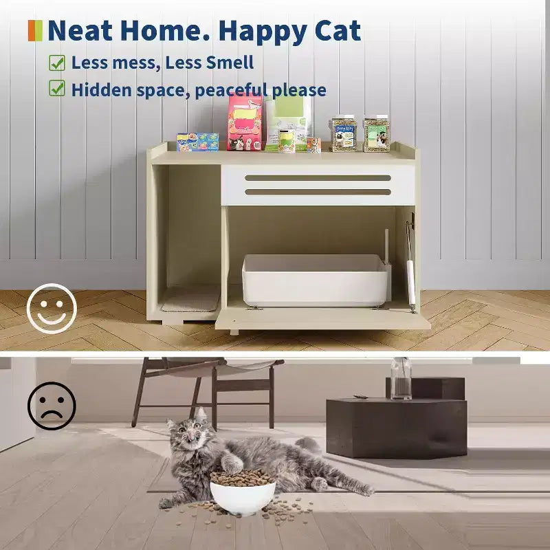 Mobile Lettiera per Gatti con Pannello Ventilato, Mobile Copri Lettiera Nascosta con Sportello a Scomparsa, Casetta per Gatti da Interno in Legno