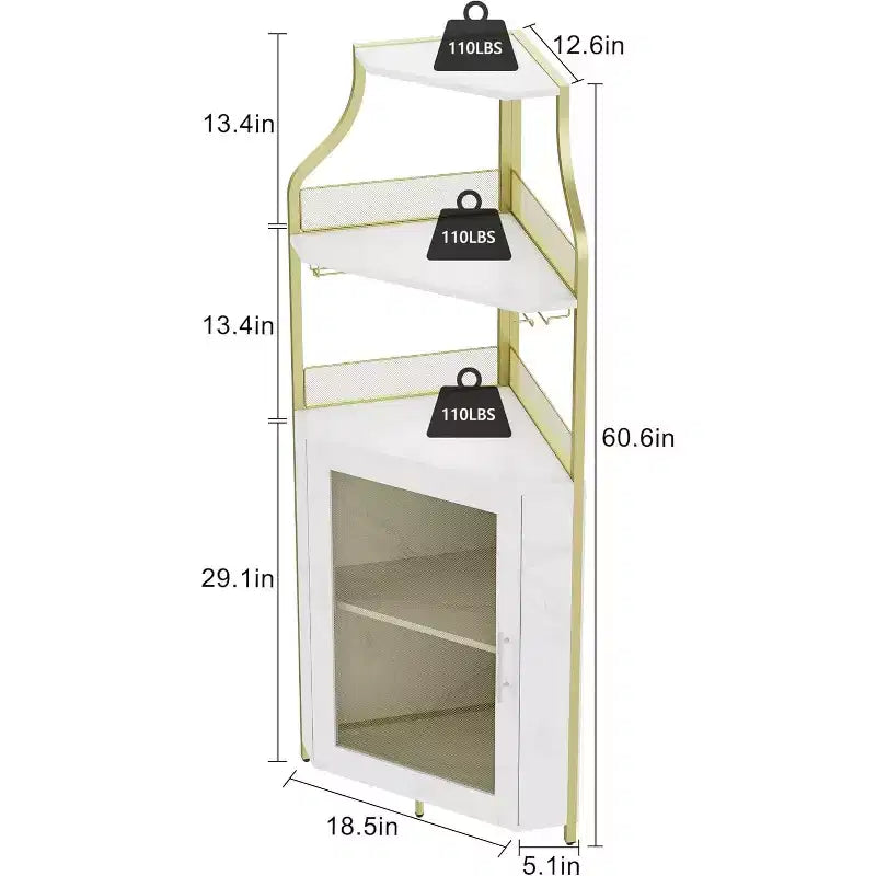 Mobile angolare da bar, mobile da vino industriale con ripiano regolabile, mobile per liquori a 5 livelli, mobile da bar per la casa, vetrina angolare