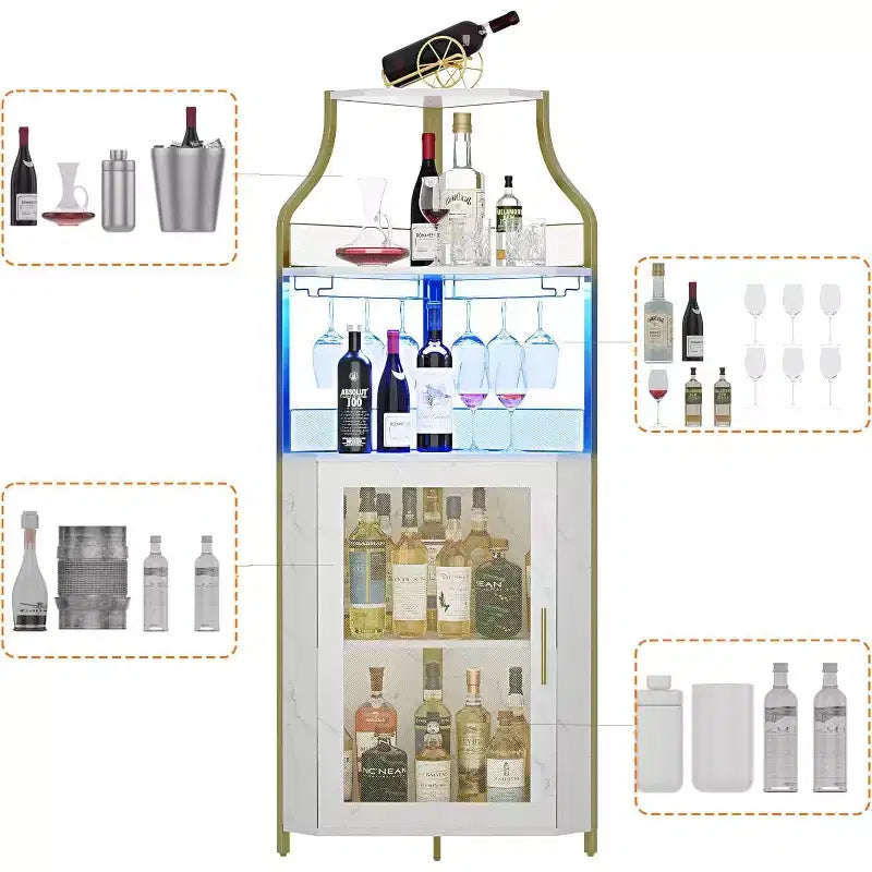 Mobile angolare da bar, mobile da vino industriale con ripiano regolabile, mobile per liquori a 5 livelli, mobile da bar per la casa, vetrina angolare