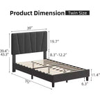 Struttura Letto Singolo con Testiera Regolabile, Struttura Letto Imbottita in Lino con Robuste Doghe in Legno, Base Materasso, Grigio Scuro