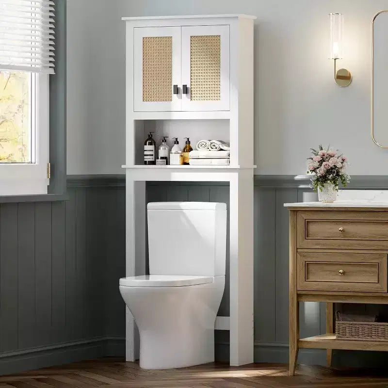 Mobile Contenitore Sopra il WC Alto 160 cm, Mobiletto Bagno Stile Rustico con Ripiano Regolabile, Scaffale Salvaspazio per Bagno Lavanderia