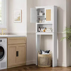 Mobile Contenitore Sopra il WC Alto 160 cm, Mobiletto Bagno Stile Rustico con Ripiano Regolabile, Scaffale Salvaspazio per Bagno Lavanderia