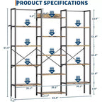 Acekool Scaffale a tre colonne a 5 ripiani, 14 ripiani regolabili, ampia libreria industriale per soggiorno, ufficio, marrone rustico