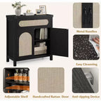 29.9 Piccolo mobile buffet in rattan, Credenza da cucina/angolo caffè con ante e cassetti, ripiani regolabili e maniglie, Stile Boho Farmhouse