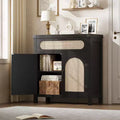 29.9 Small Rattan Buffet Cabinet, Kitchen Coffee Bar Sideboard Featuring Doors and Drawer, Adjustable Shelves and Handles, Boho Farmhouse Style