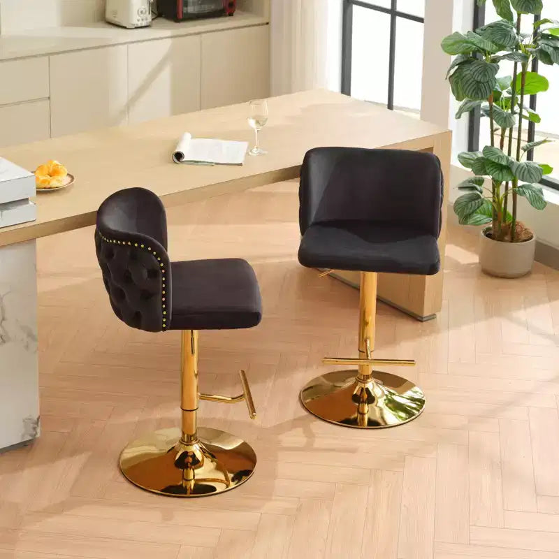 CLIHOME Set di 2 Sgabelli da Bar Girevoli Regolabili in Altezza con Base Dorata, Sgabelli da Bar Classici Rivestiti in Velluto