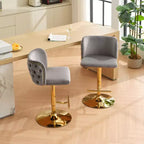 CLIHOME Set di 2 Sgabelli da Bar Girevoli Regolabili in Altezza con Base Dorata, Sgabelli da Bar Classici Rivestiti in Velluto